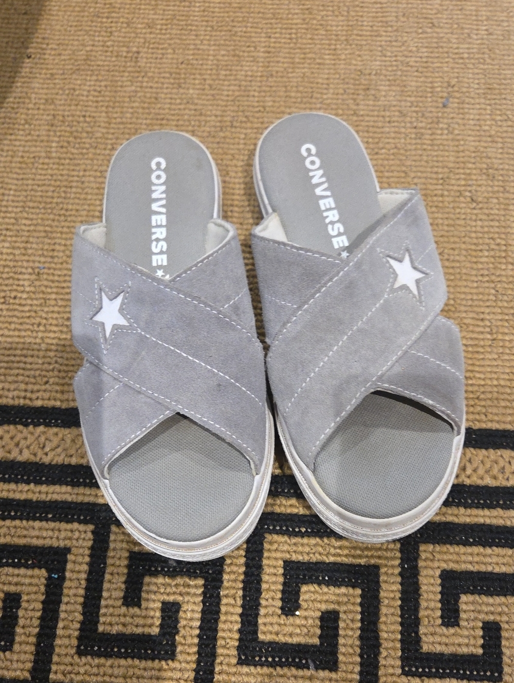 Converse Grey Suede Crisscross Star Slide Sandals